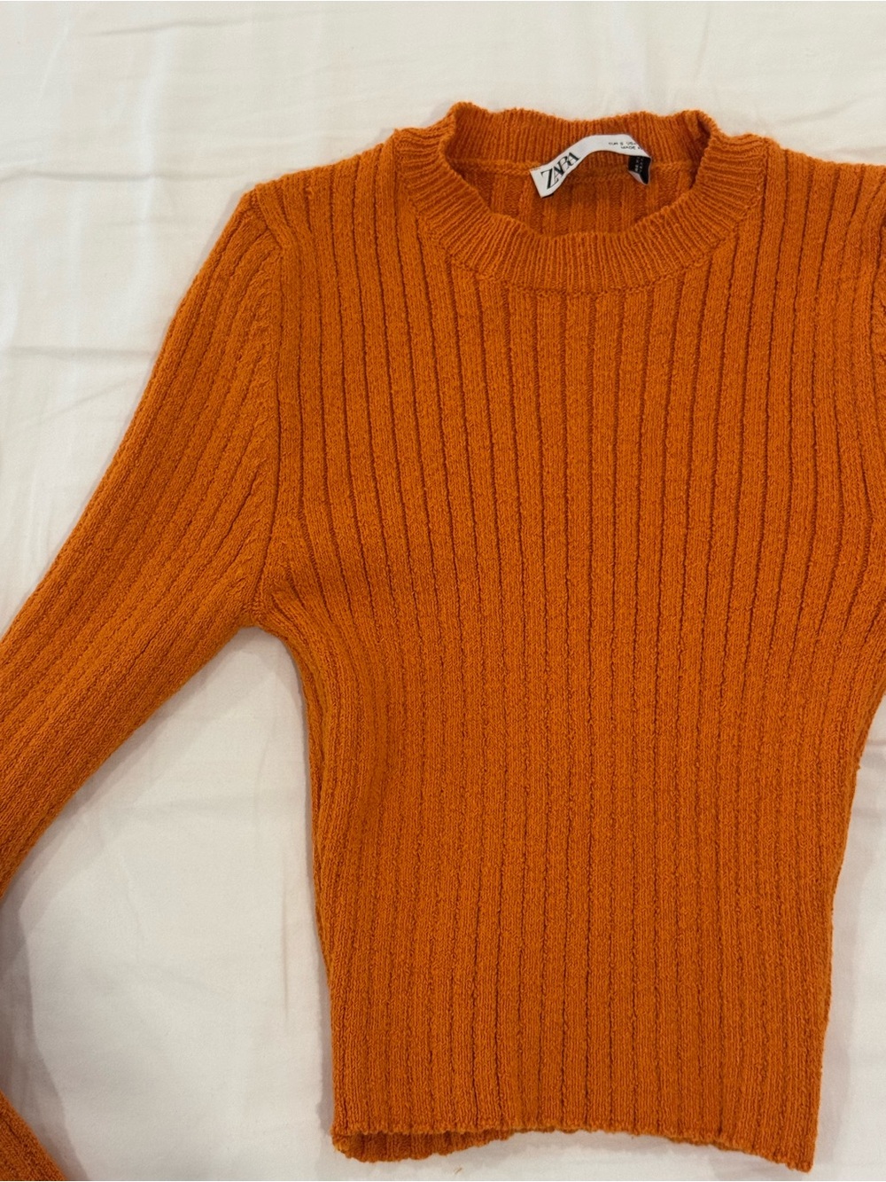 Zara Burnt Orange Ribbed Crewneck Sweater